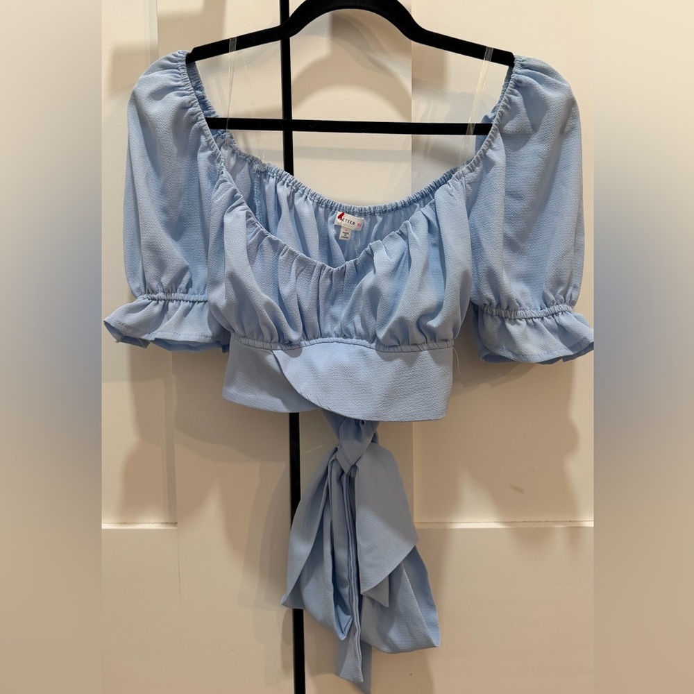Blue chiffon crop top